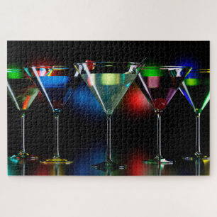 Quebra-cabeça Diferentes coquetéis em copos de martini com luzes