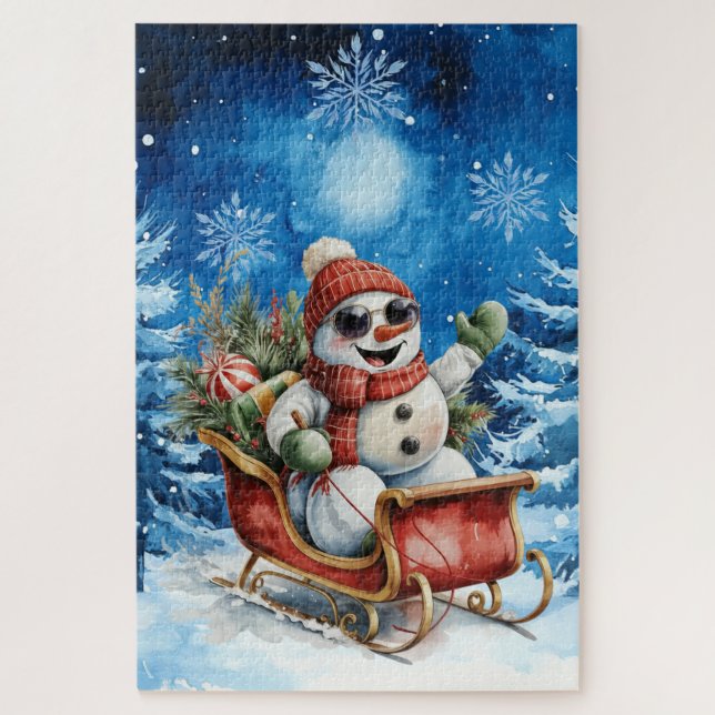 Quebra-cabeça Difícil Boneco de Neve de Natal de Inverno Azul (Vertical)