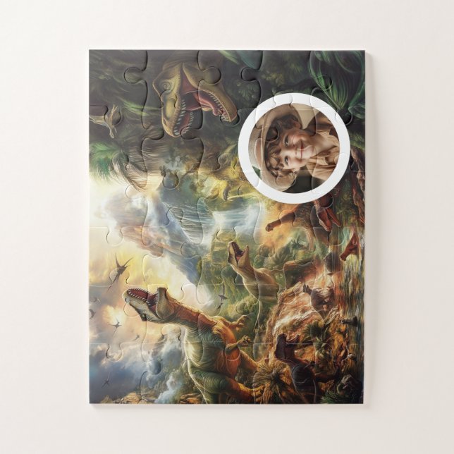 Quebra-cabeça Dino Puzzle Customizable T-Rex Birthday Gift Boys (Vertical)