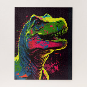 Quebra-cabeça Dinossauro Azul T Rex Rosa e Kids Verdes Poster