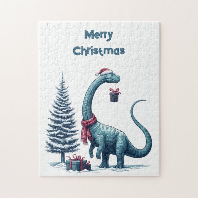 Quebra-cabeça dinossauro Brontosauro de Natal (Vertical)