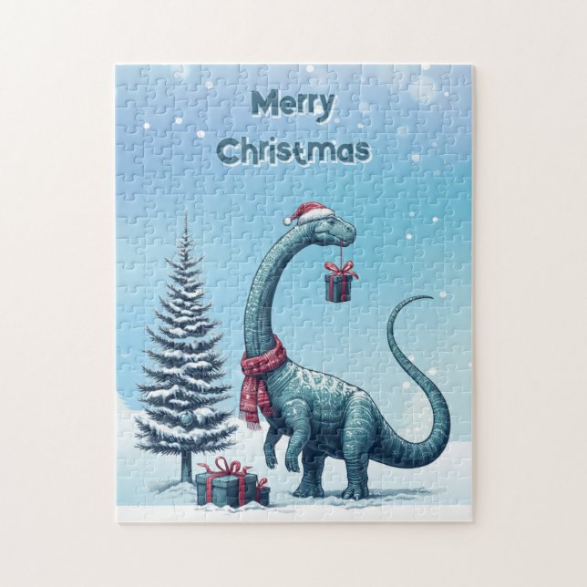 Quebra-cabeça dinossauro Brontossauro de Natal (Vertical)