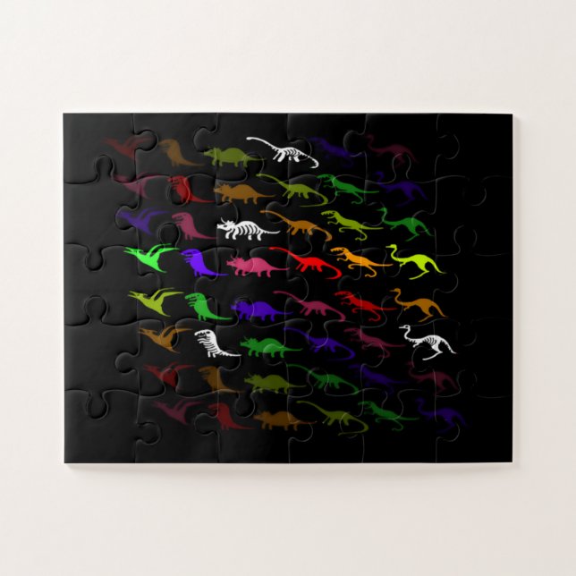 Quebra-cabeça Dinossauro colorido arco-íris legal para crianças (Horizontal)