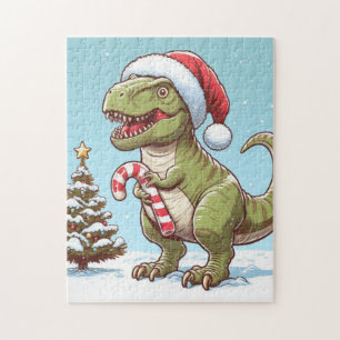 Quebra-cabeça Dinossauro de cana de Natal fofo