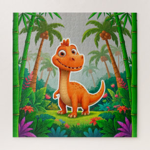 Quebra-cabeça Dinossauro Laranja Divertido em um Cenário de Selv