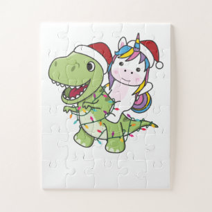 Quebra-cabeça Dinossauro Natal Unicórnio Winter T-Rex Dino