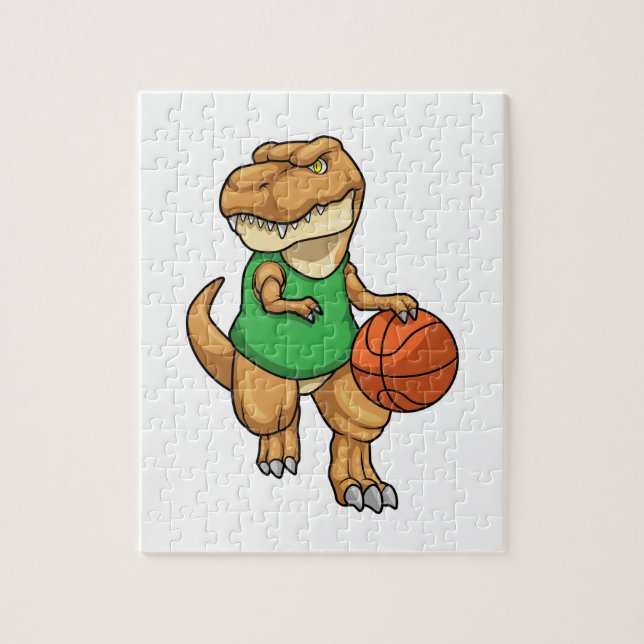 Quebra-cabeça Dinossauro no Esporte com Basquete (Vertical)