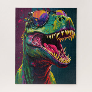 Quebra-cabeça Dinossauro T Rex Legal Poster Verde Azul