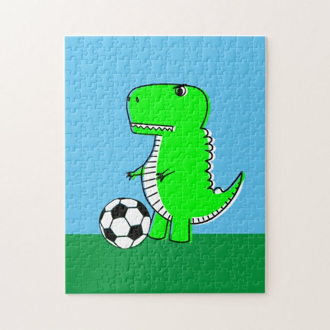 Quebra-cabeça Dinossauro Verde Adora Futebol (Vertical)