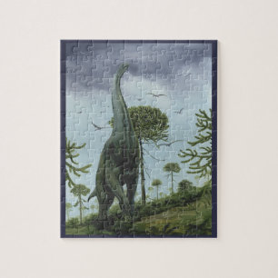 Quebra-cabeça Dinossauros Antigos, Sauroposeidon com Pássaros Vo