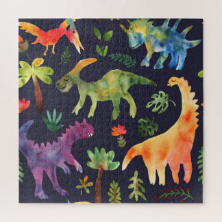 Quebra-cabeça Dinossauros Florais: Design de Tecido de de Aquare