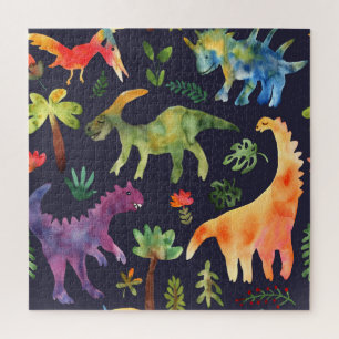 Quebra-cabeça Dinossauros Florais: Design de Tecido de de Aquare