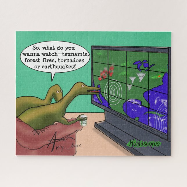 Quebra-cabeça Dinossauros lixados observam sinais de mudanças cl (Horizontal)