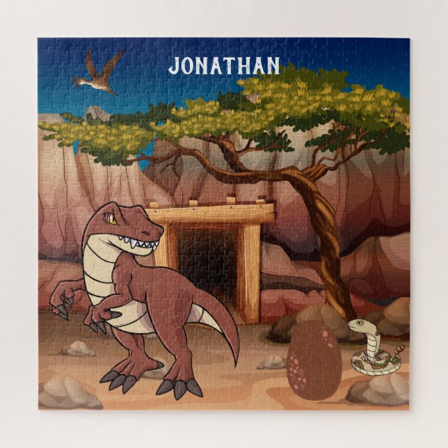 Quebra-cabeça Dinossauros monogramados na selva marrom (Vertical)