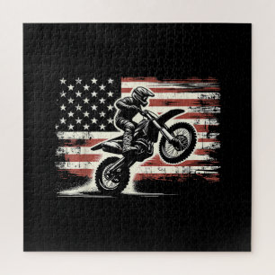 Quebra-cabeça Dirt Bike American Flag Motocross Biker Vintage EU