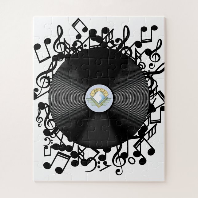 Quebra-cabeça Disco de Vinil Antigo e notas musicais (Vertical)