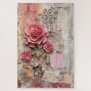 Quebra-cabeça Dissociação do Grunge Floral Rosa Difícil Inspirad