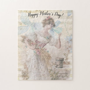 Quebra-cabeça Distressed Fantasy Woman Gathering Flowers Grain