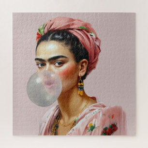 Quebra-cabeça Diva com cachecol floral soprando chiclete