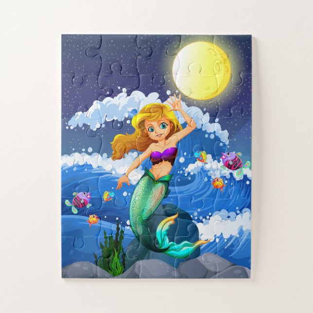 Quebra-cabeça Diversão da Pequena Sereia da Lua Cheia Infantil (Vertical)