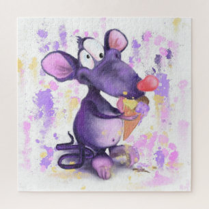 Quebra-cabeça Divertido com Rato Feliz Comendo Sor