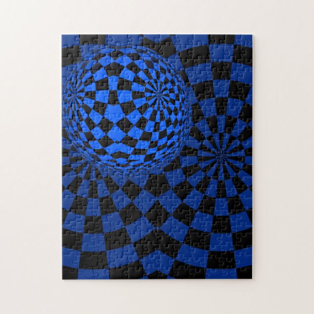 Quebra-cabeça Divertimento azul e arte op preta estranha (Vertical)
