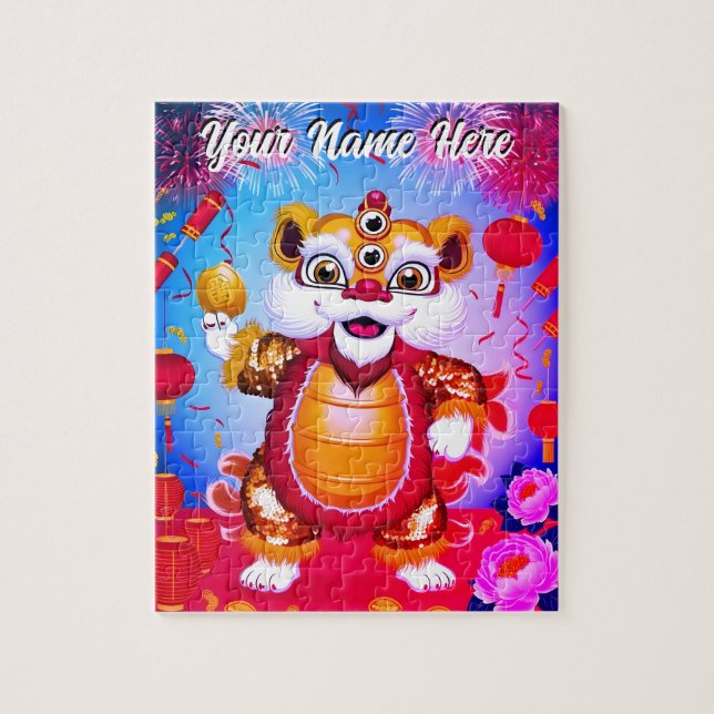 Quebra-cabeça do Adorável Leão de Dança Chinês (Vertical)