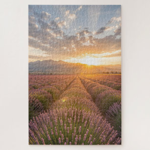 Quebra-cabeça do Campo de Lavanda ao Pôr do Sol