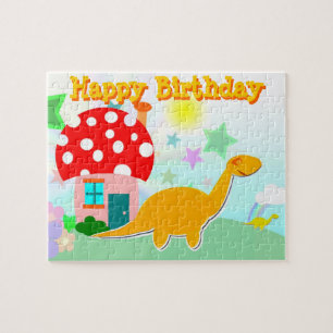 Quebra-cabeça do dinossauro do feliz aniversario