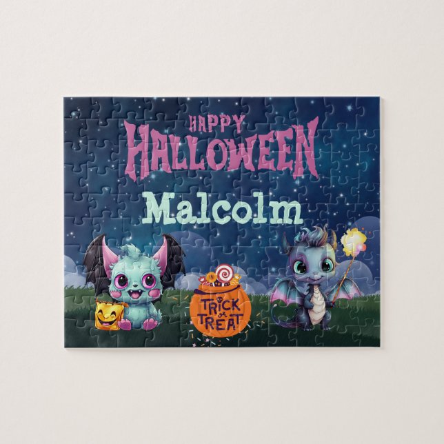 Quebra-cabeça do Dragão do Halloween com Nome Pers (Horizontal)