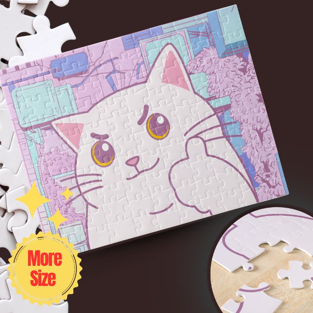 Quebra-cabeça do Gato do Pinho Rosa e Azul, 🧩 | P (Pink & Blue Pastel Cat Jigsaw Puzzle 🧩 | Personalized Minimalist Kids Gift & Family Fun Activity)