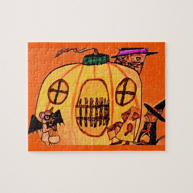 QUEBRA-CABEÇA DO GATO E DO RATO NO HALLOWEEN (Horizontal)