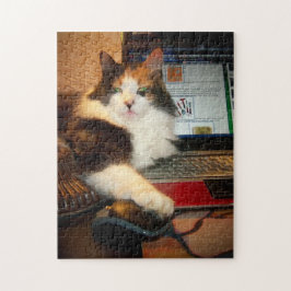 Quebra-cabeça do Gato Malhado no Teclado