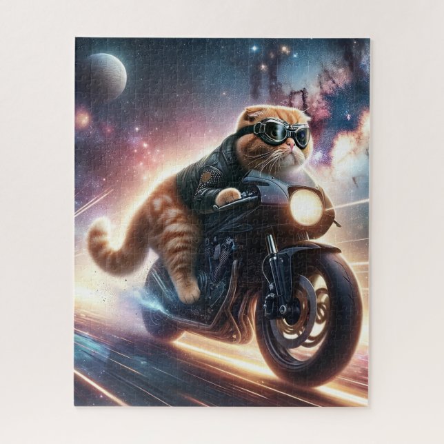 Quebra-cabeça do gato na motocicleta (Vertical)