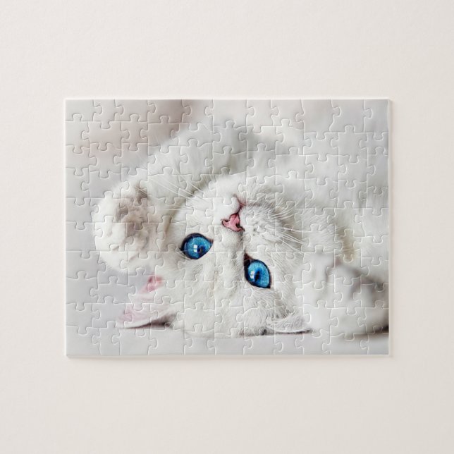Quebra-cabeça do Jogo Gatinho Branco Fofinho (Horizontal)