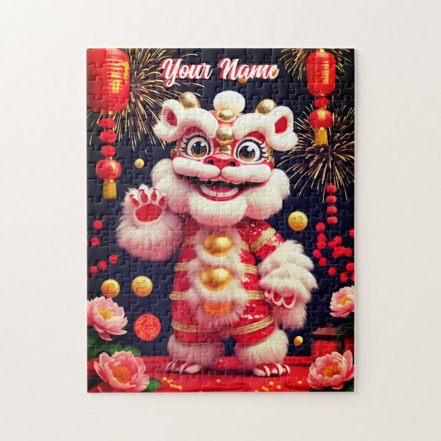 Quebra-cabeça do Leão da Dança Barongsai Fofa (Vertical)