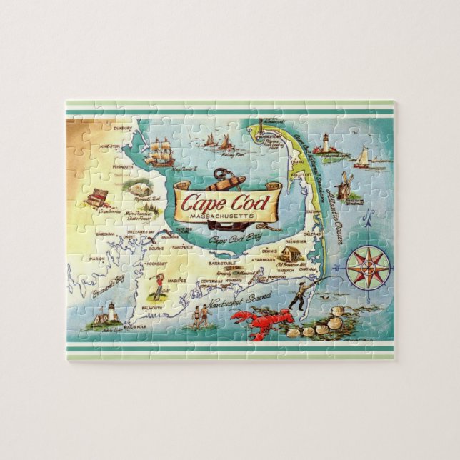 Quebra-cabeça do Mapa Antigo de Cape Cod MA (Horizontal)