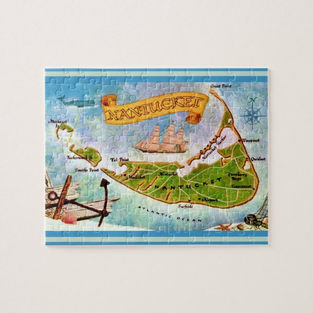 Quebra-cabeça do Mapa da Ilha Nantucket 8x10 (Horizontal)