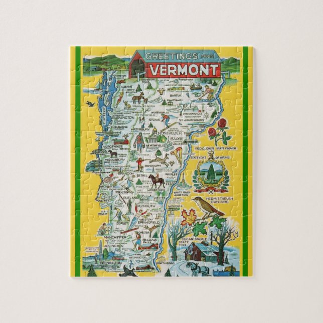 Quebra-cabeça do Mapa do Cartão Postal de Vermont  (Vertical)
