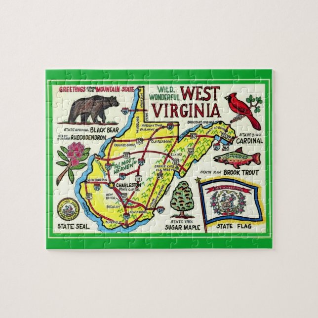 Quebra-cabeça do Mapa do West Virginia Vintage (Horizontal)
