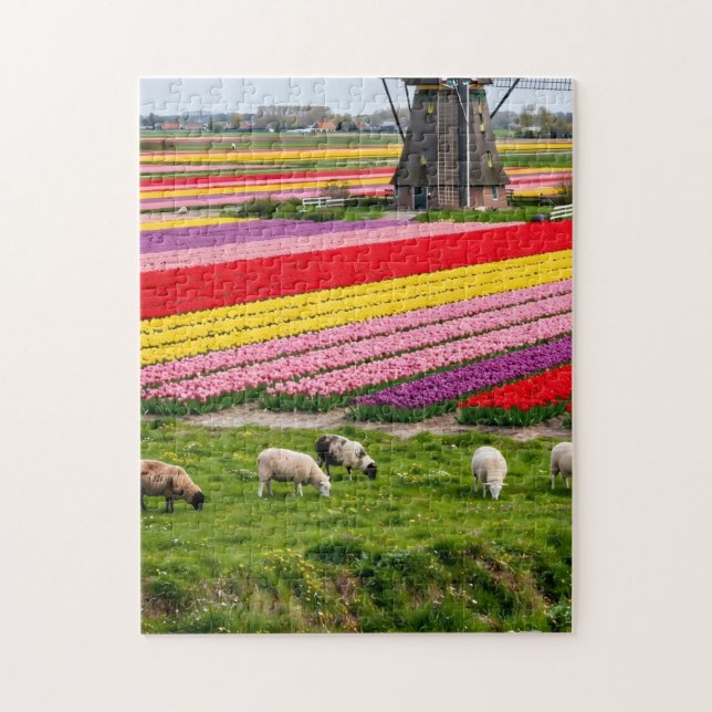 Quebra-cabeça do Moinho de Vento com Tulipas (Vertical)