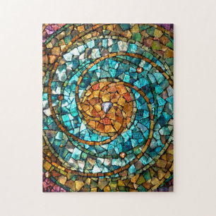 Quebra-cabeça do mosaico do vitral "no começo "