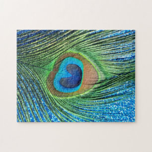 Quebra-cabeça Do pavão da pena vida azul Glittery ainda