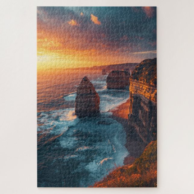 Quebra-cabeça do Pôr do Sol na Falésia Costeira (Vertical)