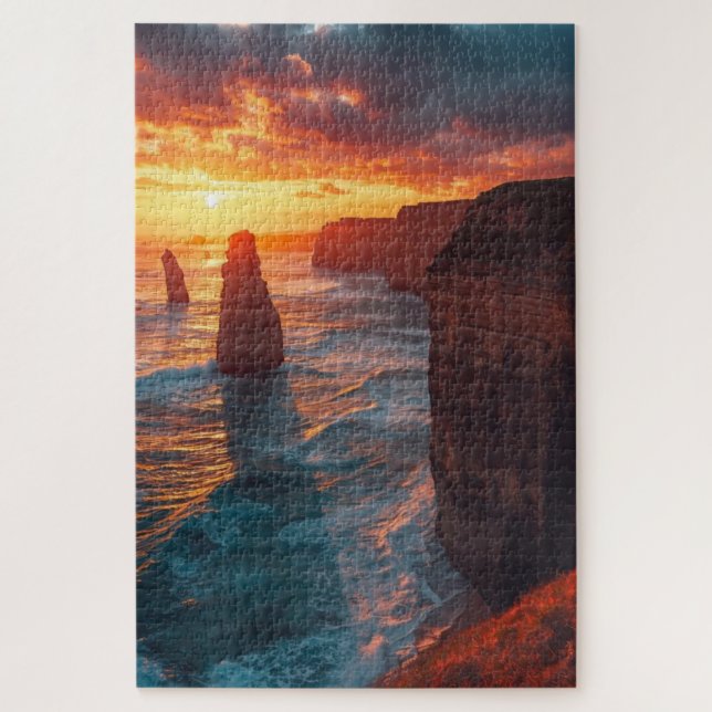 Quebra-cabeça do Pôr do Sol na Falésia Costeira (Vertical)