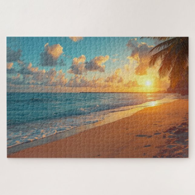 Quebra-cabeça do Pôr do Sol na Praia Tropical (Horizontal)