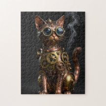 Quebra-cabeça do Retrato do Gato Mecânico Steampun