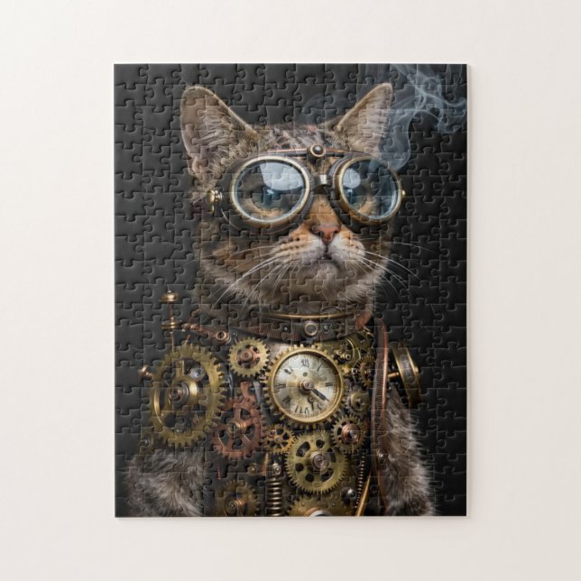Quebra-cabeça do Retrato do Gato Mecânico Steampun (Vertical)