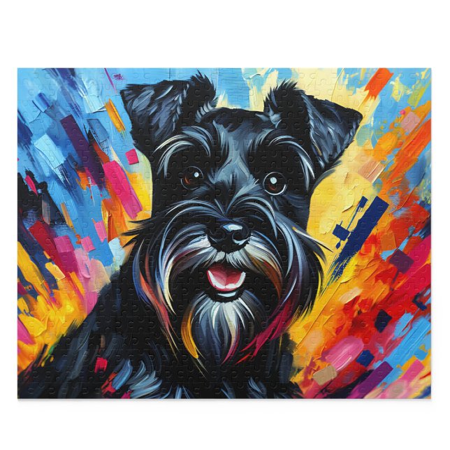 Quebra-cabeça do Schnauzer Miniatura: Zwergschnauz (Miniature Schnauzer Puzzle: Black Zwergschnauzer Acrylic Style Jigsaw)