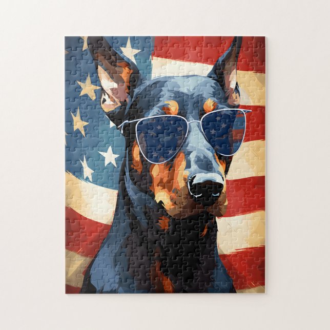 Quebra-cabeça Doberman 4° dia da Independência de julho (Vertical)